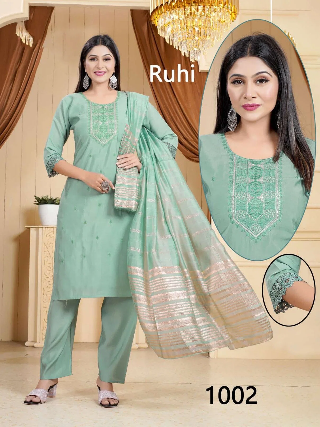 Ruhi 1 Roman Silk Kurti With Bottom Dupatta