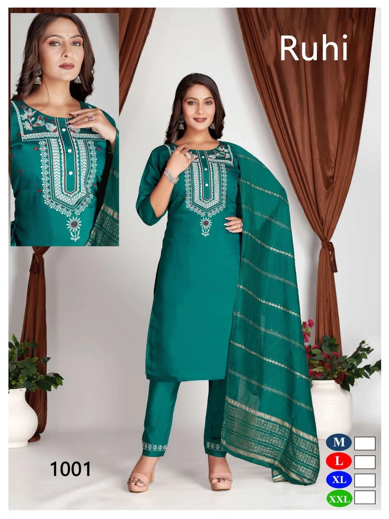 Ruhi 1 Roman Silk Kurti With Bottom Dupatta