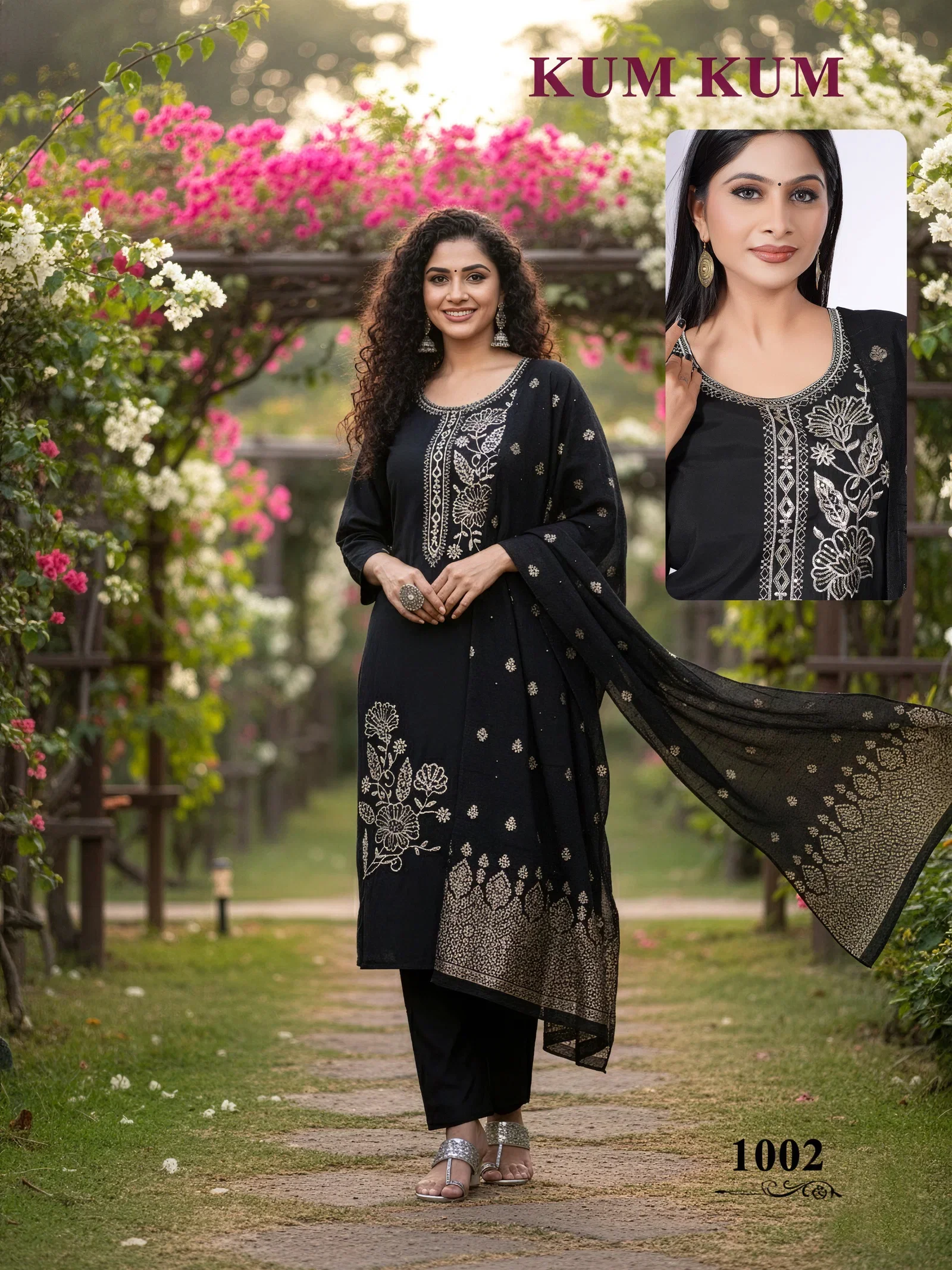 De Kum Kum Roman Silk Embroidered Fancy Kurti With Bottom Dupatta