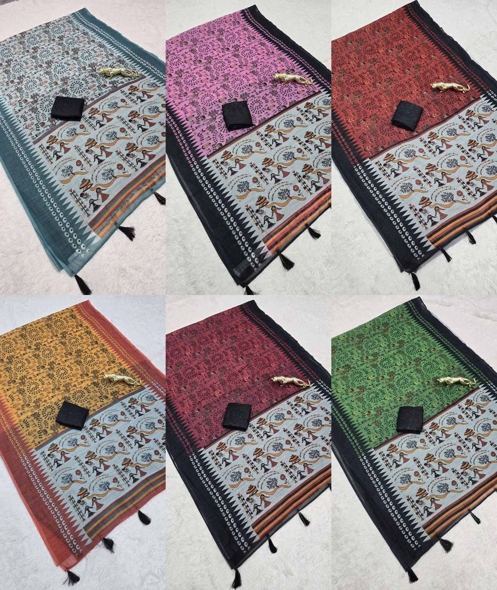 Scvf Warli Linen Cotton Warli Printed Summer Saree Collection