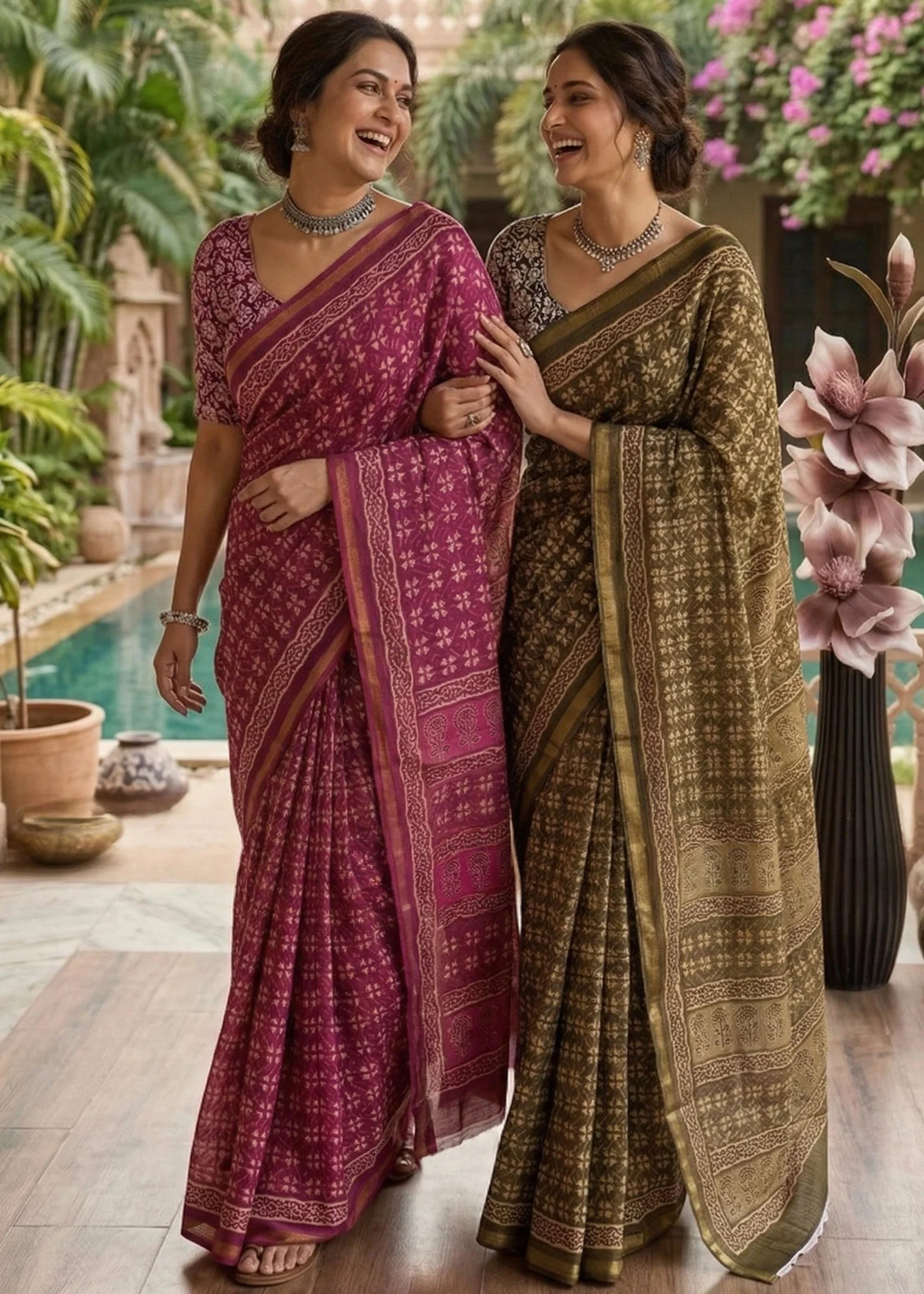 Sm yami 25 Bagru Block Print Soft Maslin Cotton sarees with blouse
