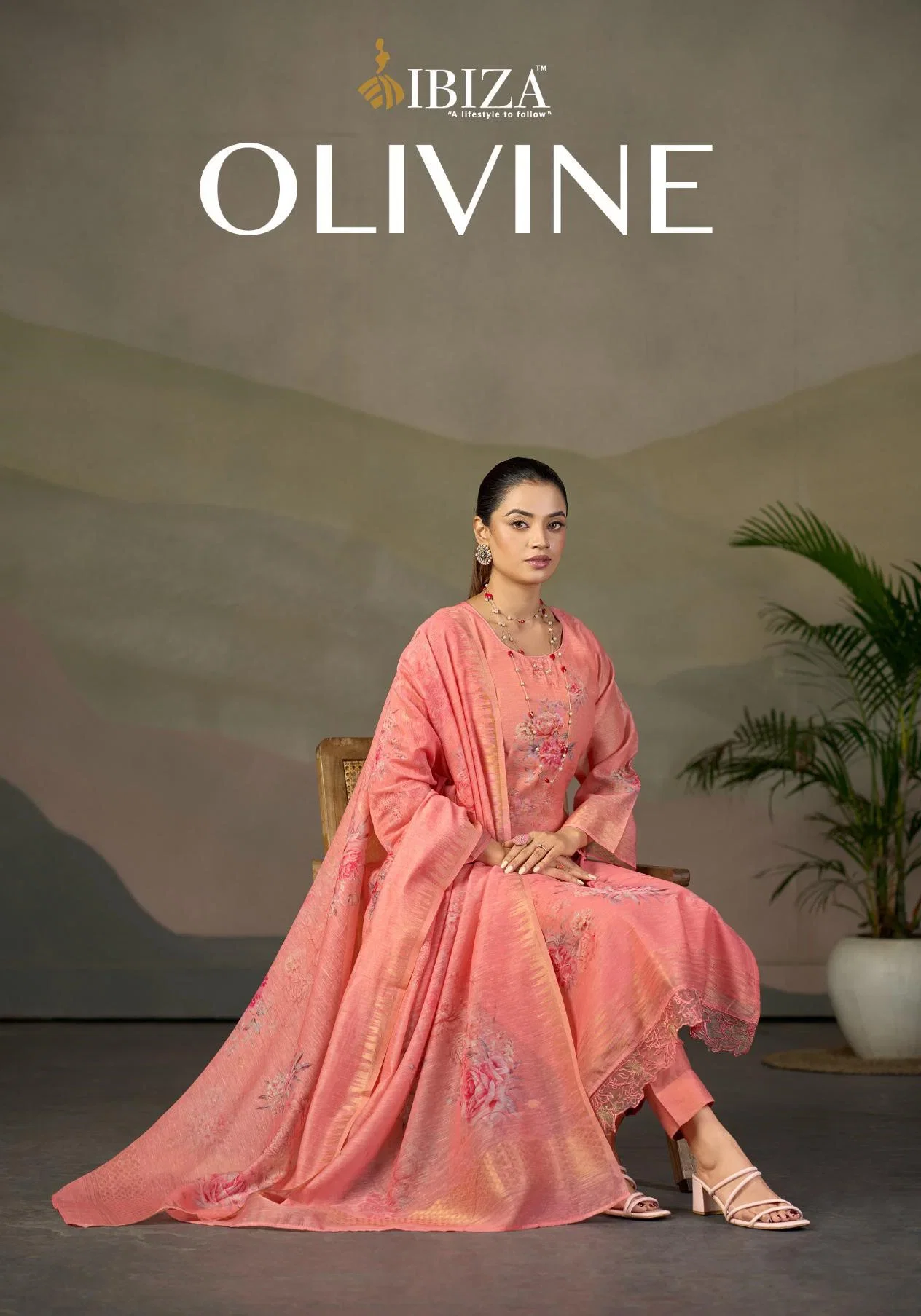 Ibiza Olivine Pure Linen Jacquard Digital Printed Salwar Kameez