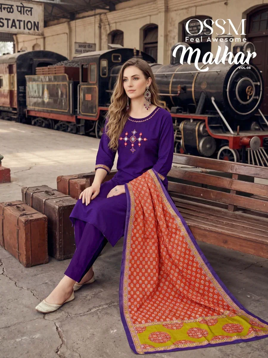 Ossm Malhar Vol 5 Dhabu Cotton With Handwork Kurti With Bottom Dupatta
