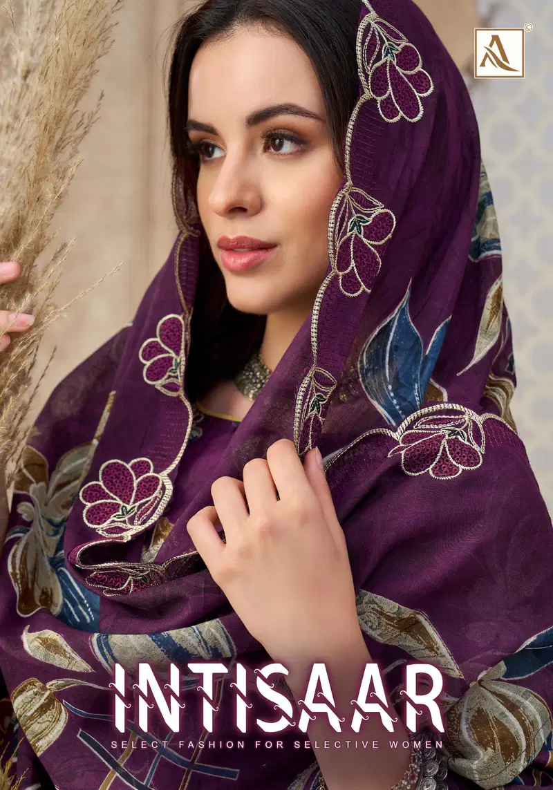 Alok Intisaar Cambric Cotton Digital Printed With Embroidered Dress Material