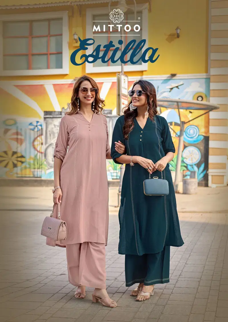 Mittoo Estilla Rayon Linen With Fance Worked Kurti With Bottom