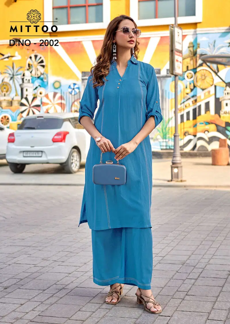 Mittoo Estilla Rayon Linen With Fance Worked Kurti With Bottom