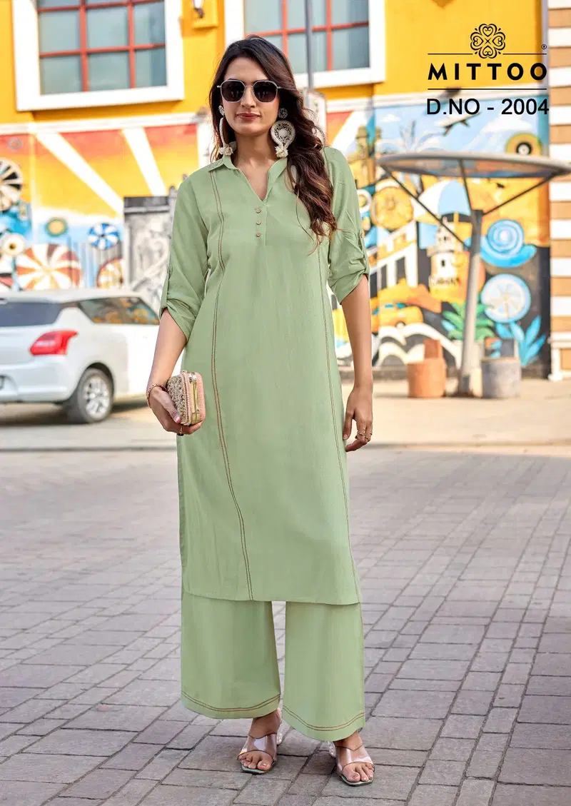 Mittoo Estilla Rayon Linen With Fance Worked Kurti With Bottom