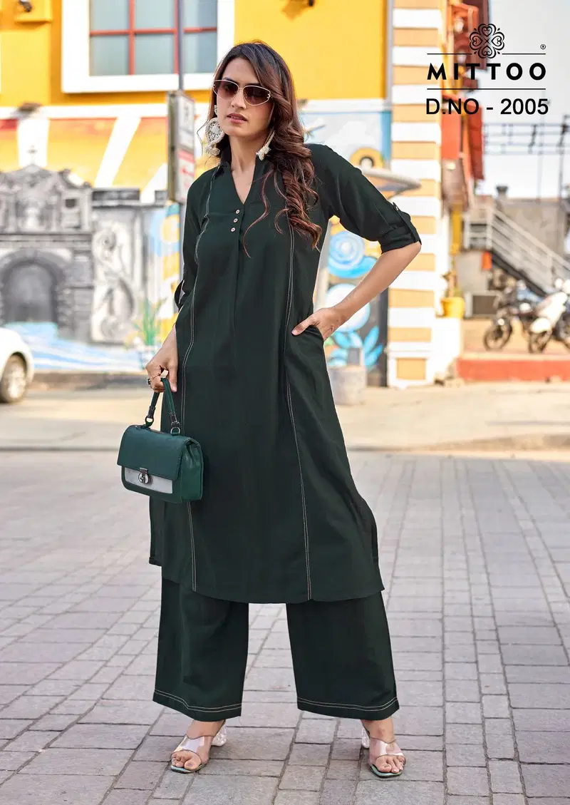 Mittoo Estilla Rayon Linen With Fance Worked Kurti With Bottom