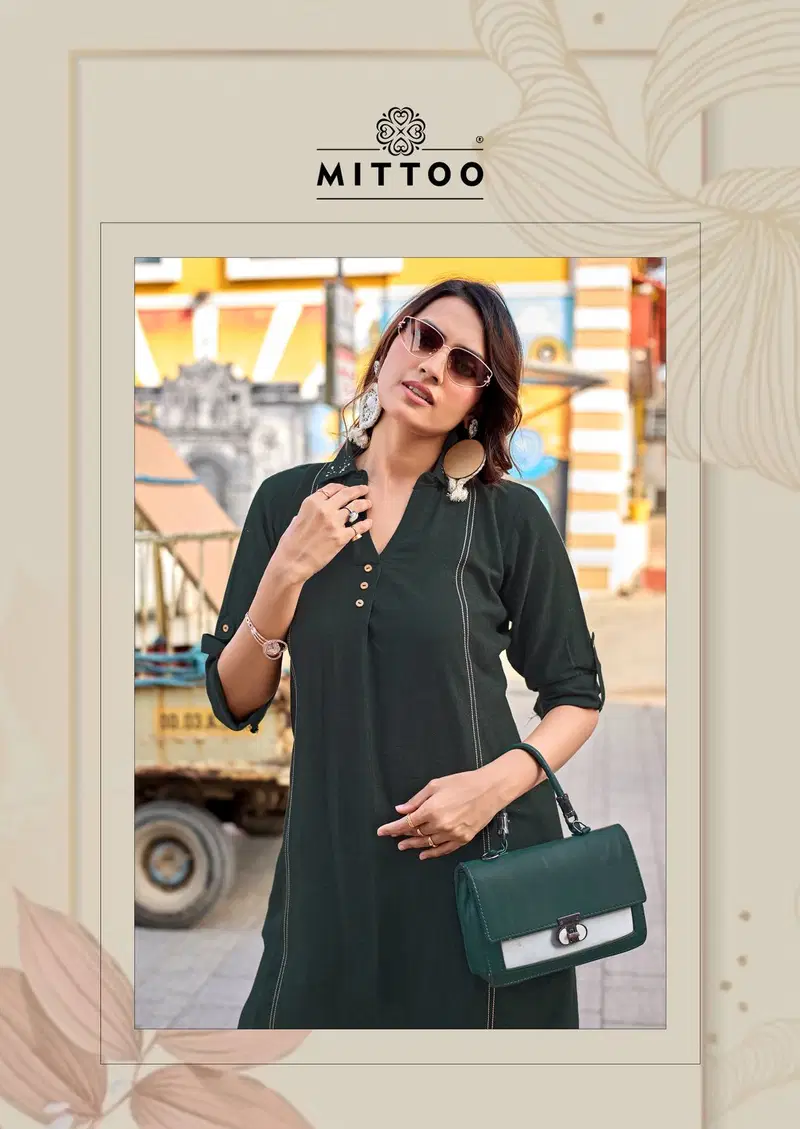 Mittoo Estilla Rayon Linen With Fance Worked Kurti With Bottom