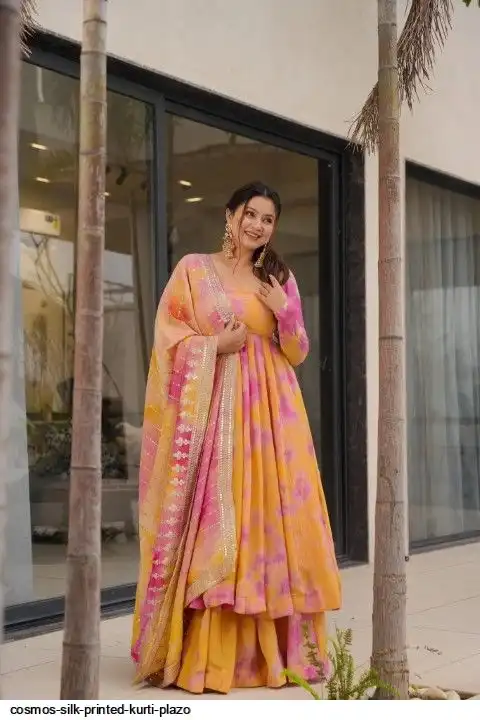 Lekha Cosmos Silk Printed Kurti With Plazzo And Dupatta