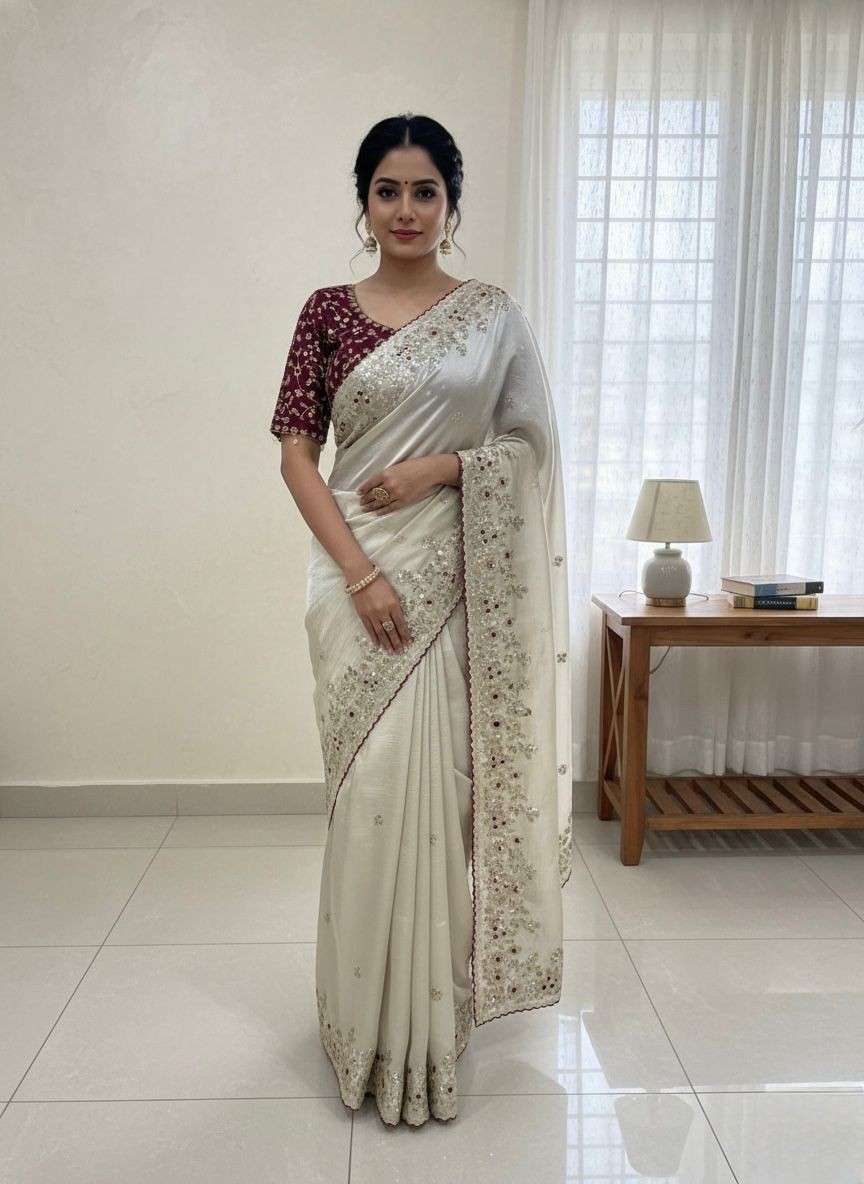 Kc 2099 Soft Jimmy Choo Embroidery Worked Designer Saree Collection