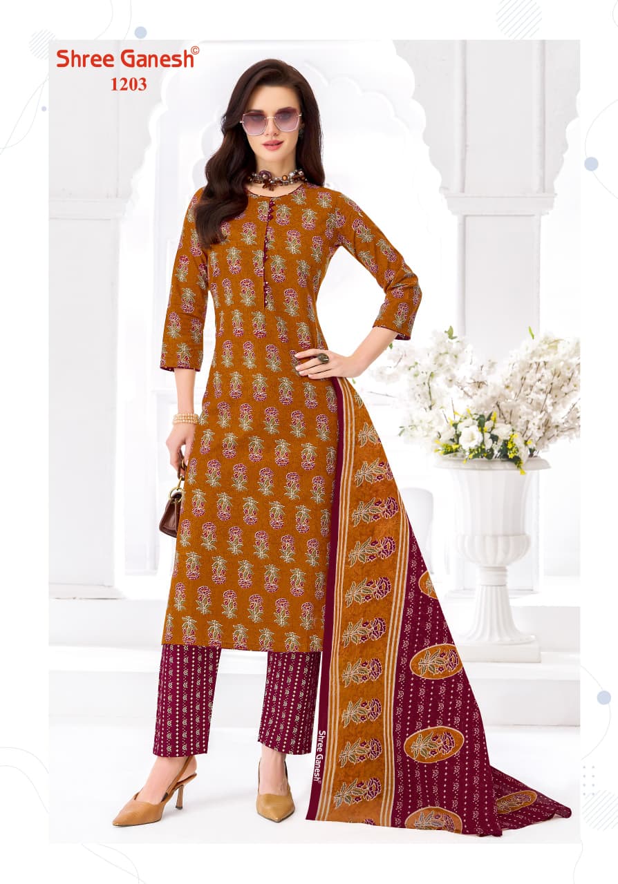 Shree Ganesh Samaiyra Ajrak Vol 1 Readymade Cotton Prined Kurti Pant With Dupatta