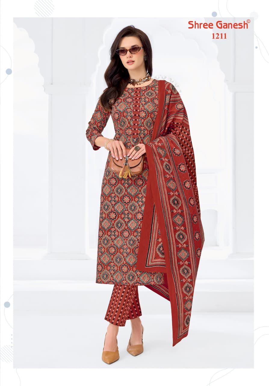 Shree Ganesh Samaiyra Ajrak Vol 1 Readymade Cotton Prined Kurti Pant With Dupatta
