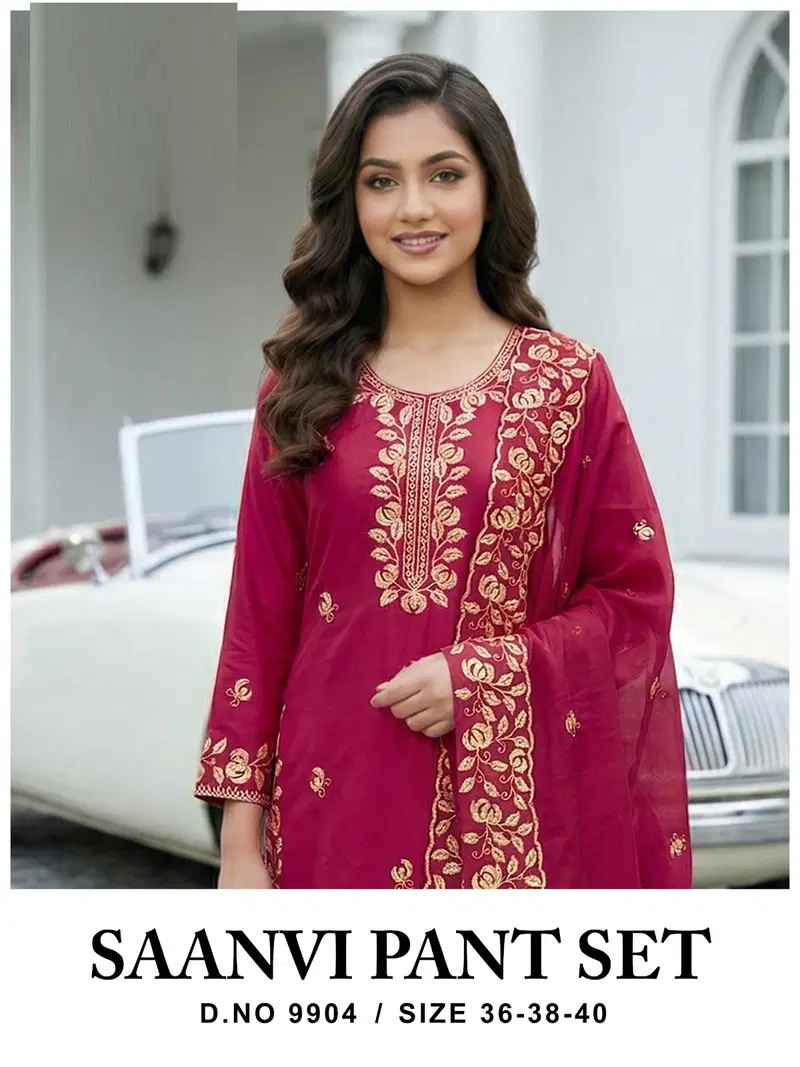 Saanvi 9904 Roman Silk Kurti With Pant Dupatta Collection