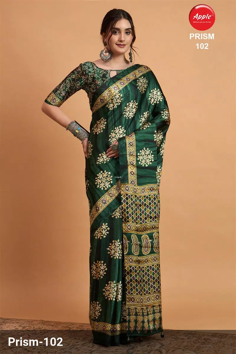 Apple Prism Vol 1 Pure Crepe Teal Blue Printed Fancy Saree Collection