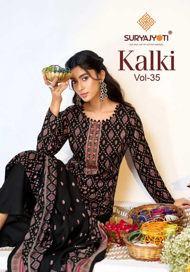 Suryajyoti Kalki Vol 35 Jam Satin Discharge Printed Dress Material Collection
