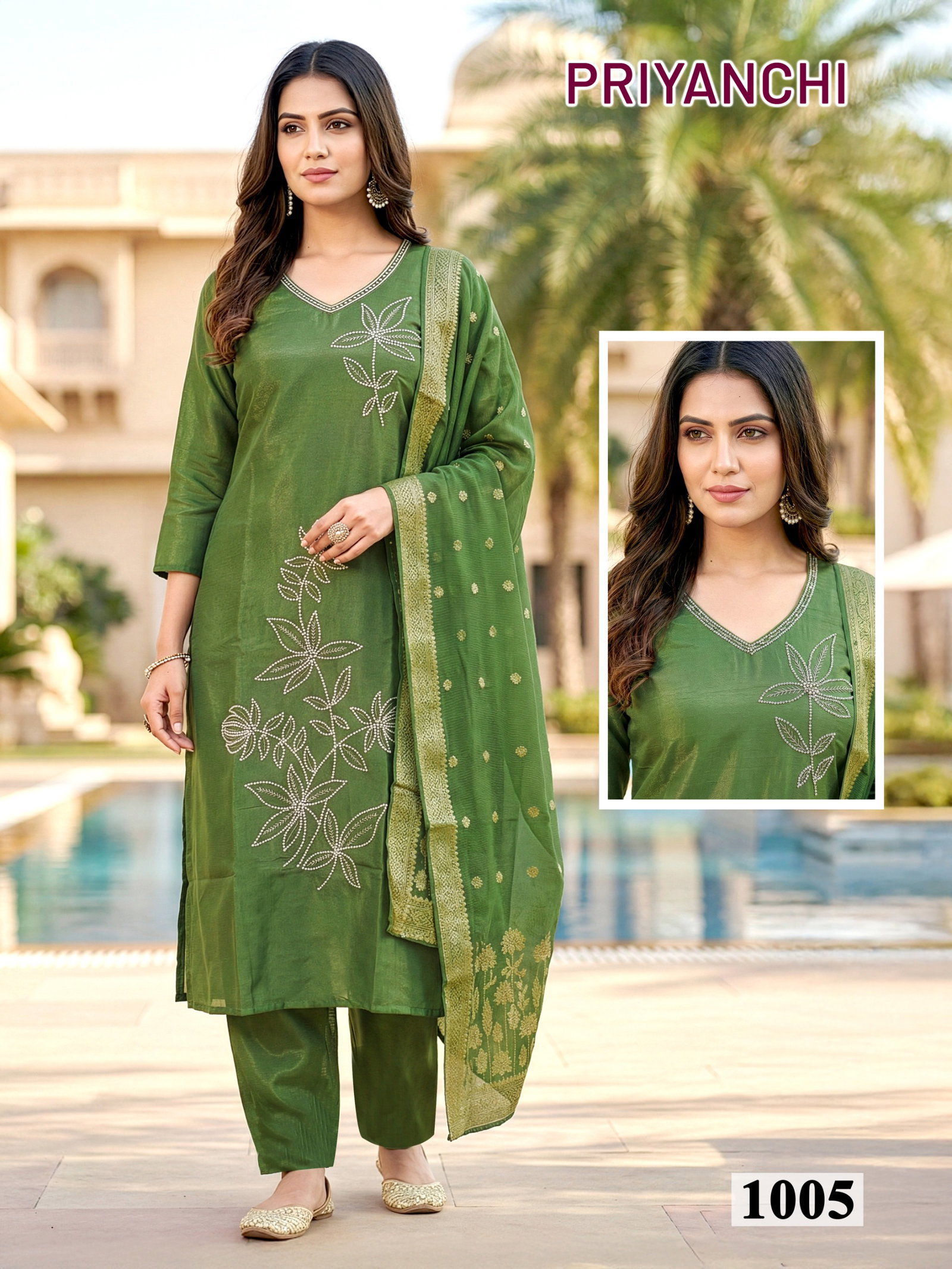 Priyanchi D No 1001 To 06 Roman Silk Fancy Kurti With Bottom Dupatta