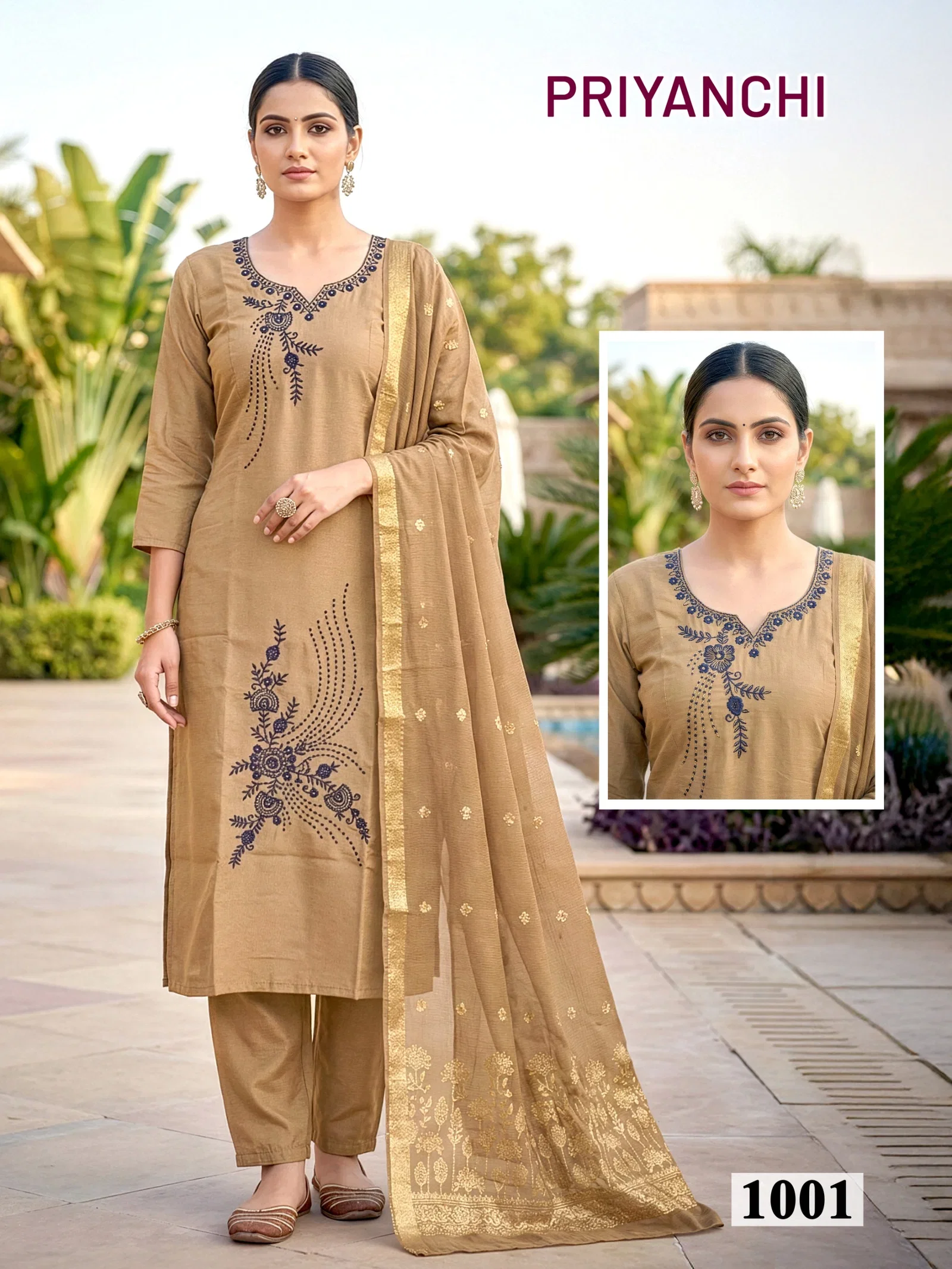 Priyanchi D No 1001 To 06 Roman Silk Fancy Kurti With Bottom Dupatta