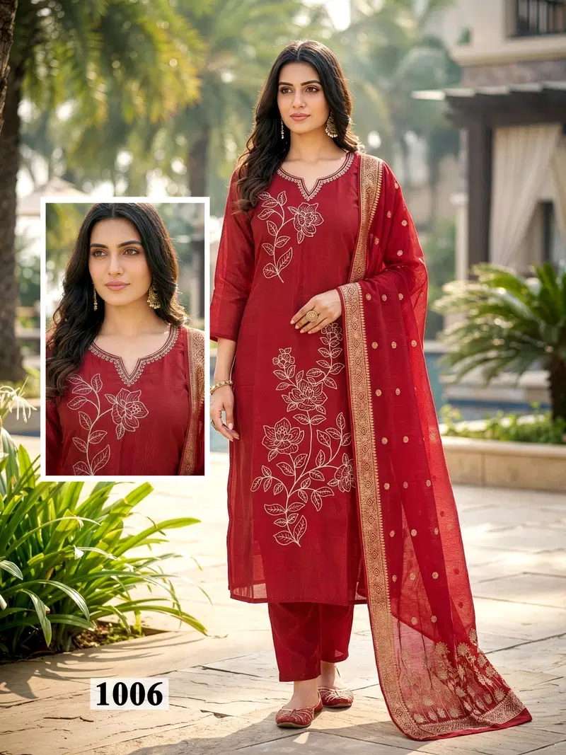Priyanchi D No 1001 To 06 Roman Silk Fancy Kurti With Bottom Dupatta