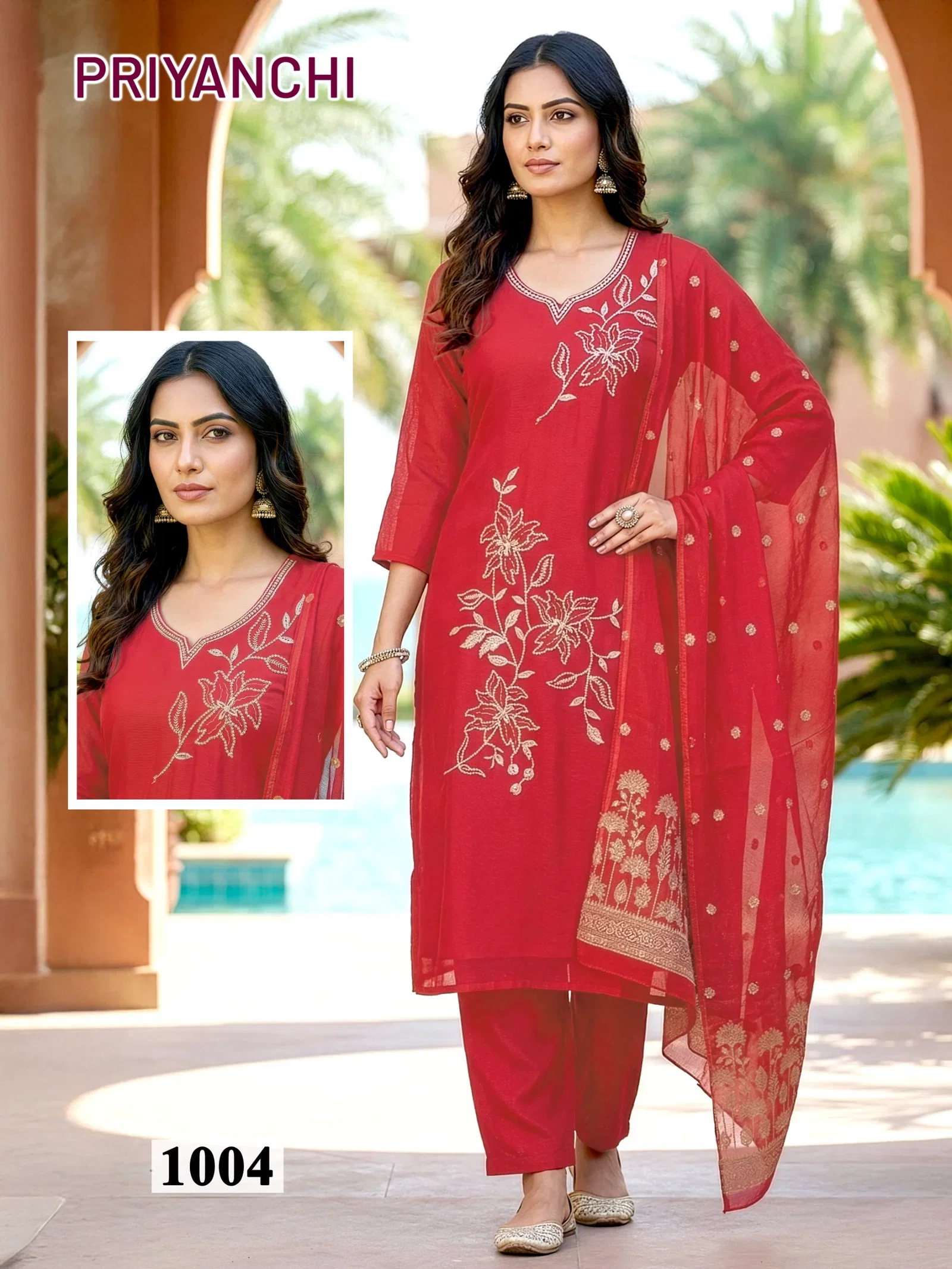 Priyanchi D No 1001 To 06 Roman Silk Fancy Kurti With Bottom Dupatta