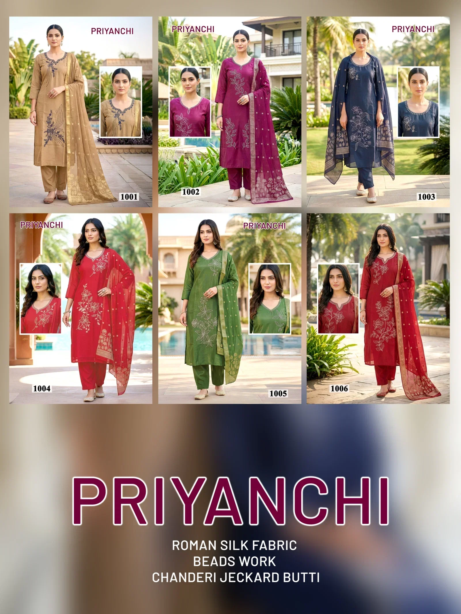 Priyanchi D No 1001 To 06 Roman Silk Fancy Kurti With Bottom Dupatta