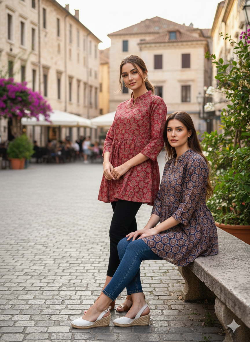 St D No 50 Cotton Ajrakh Printed Daily Wear Short Kurti Collection