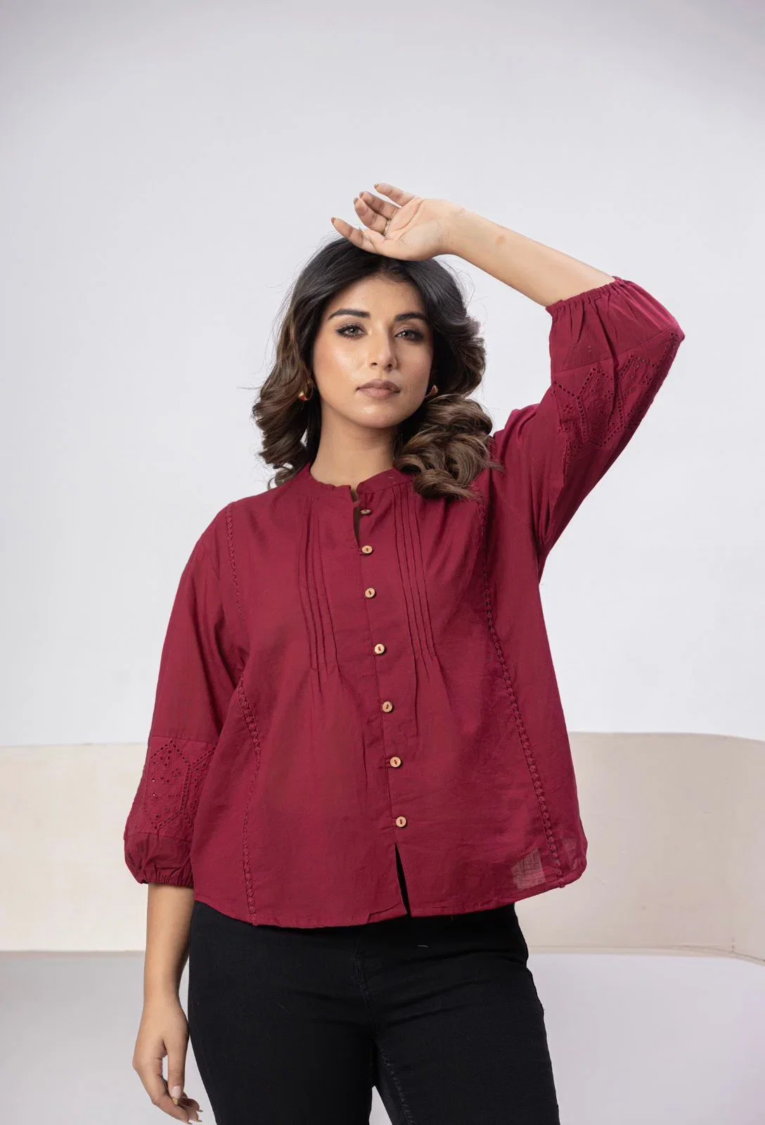 Naisha K 815 Cotton Slub Shifly Worked Ladies Shirt Collection
