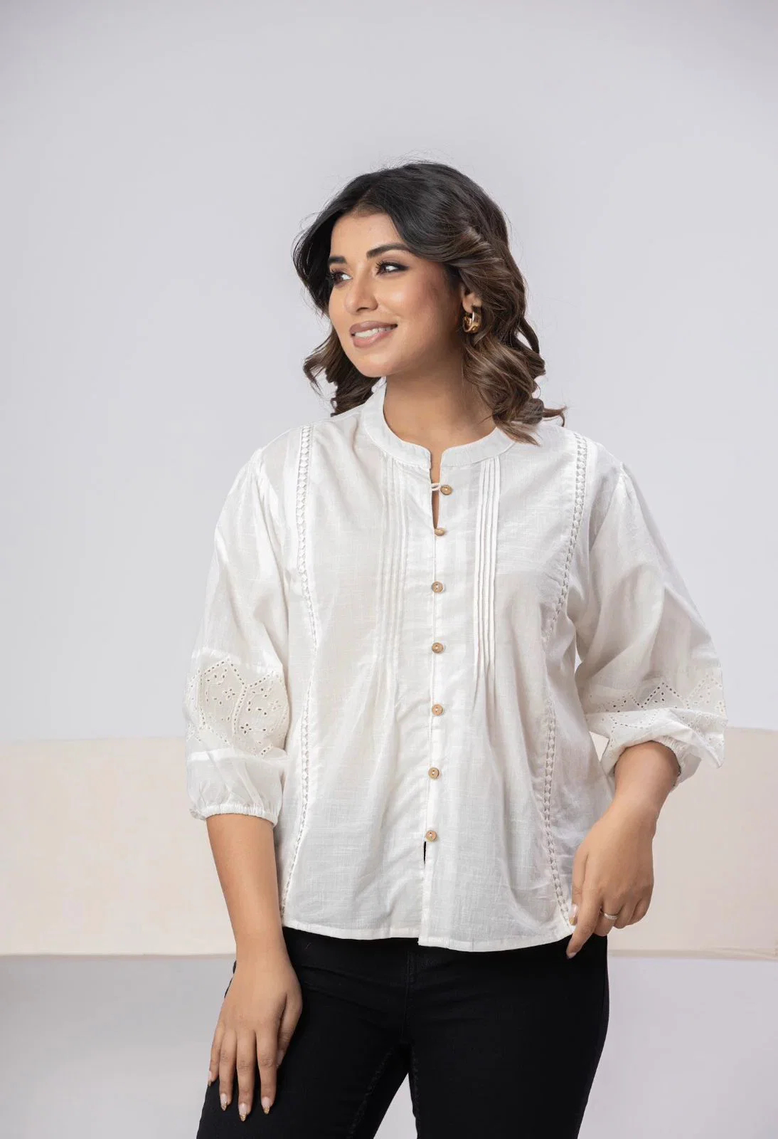 Naisha K 815 Cotton Slub Shifly Worked Ladies Shirt Collection