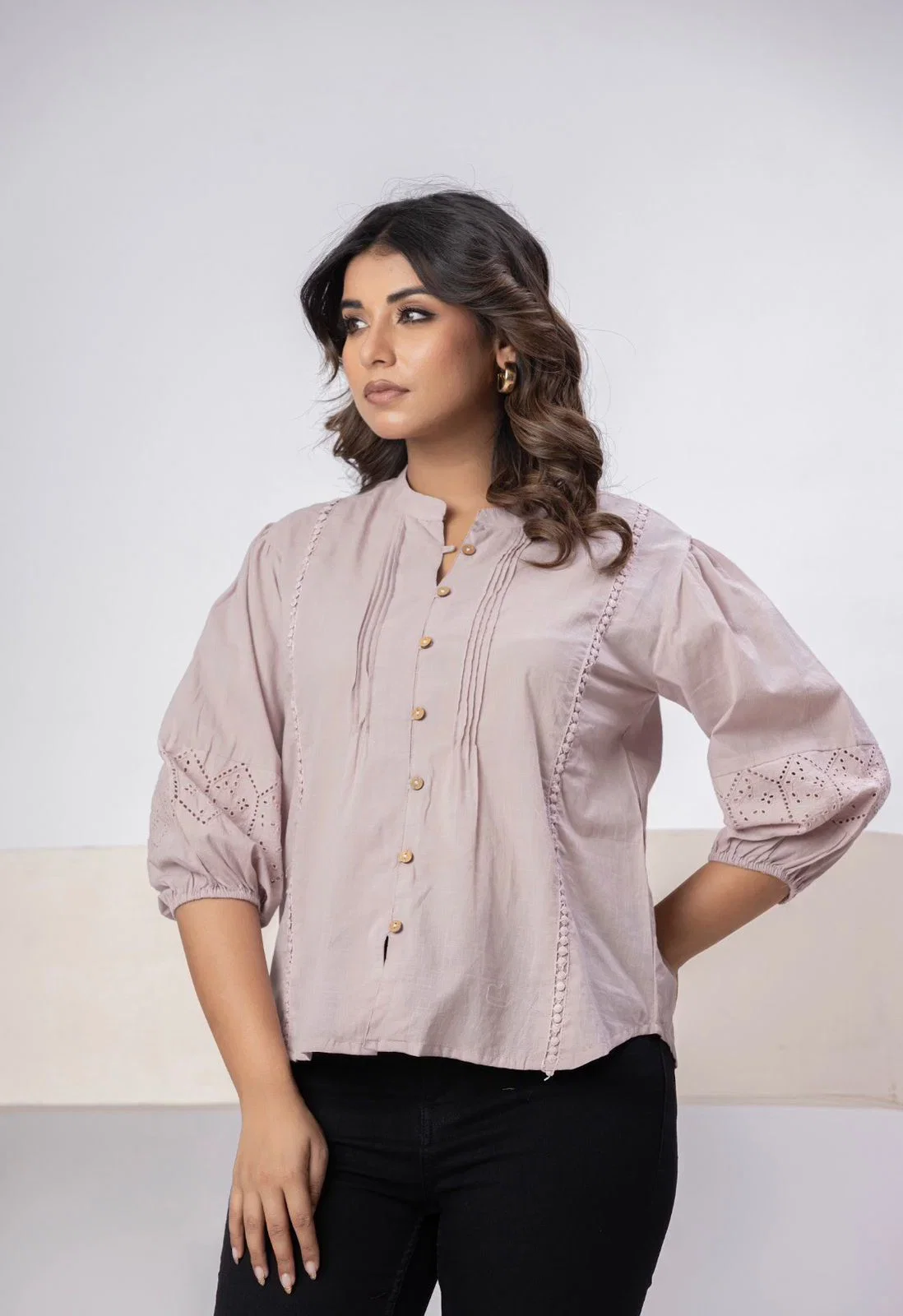 Naisha K 815 Cotton Slub Shifly Worked Ladies Shirt Collection
