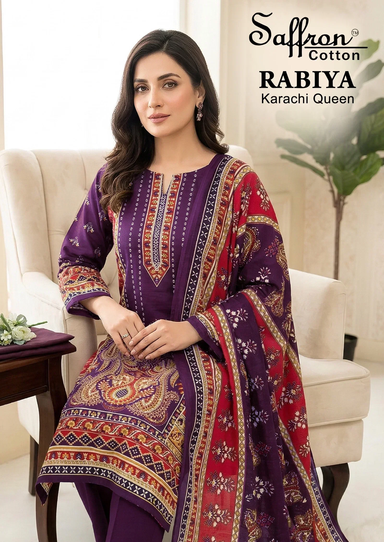 Saffron Rabiya Karachi Queen Cotton Digital Printed Dress Material Collection