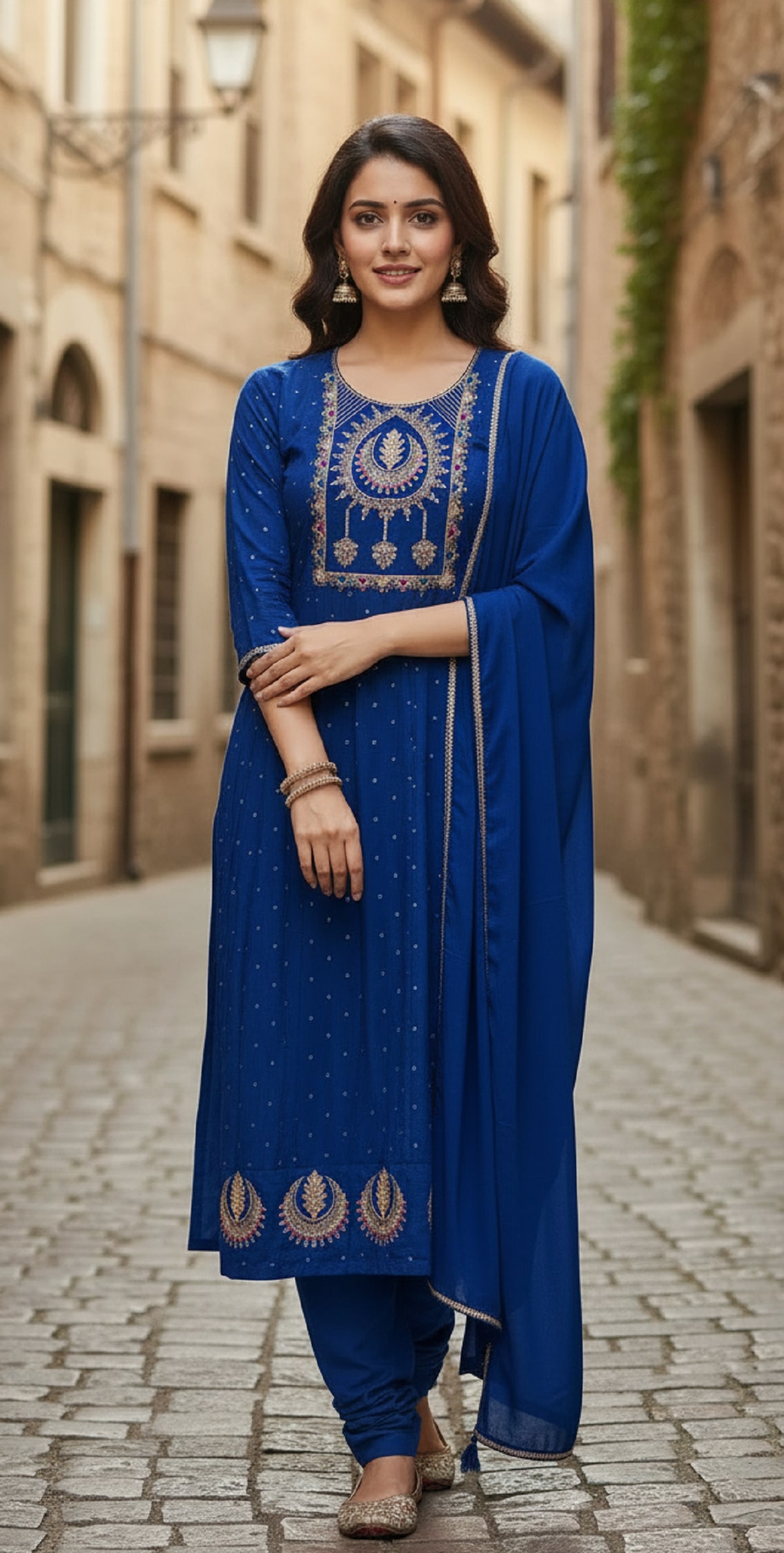 Navya Kurti 234 Party Wear Embroidery Worked Vichitra Silk Top with Pant and Dupatta Se