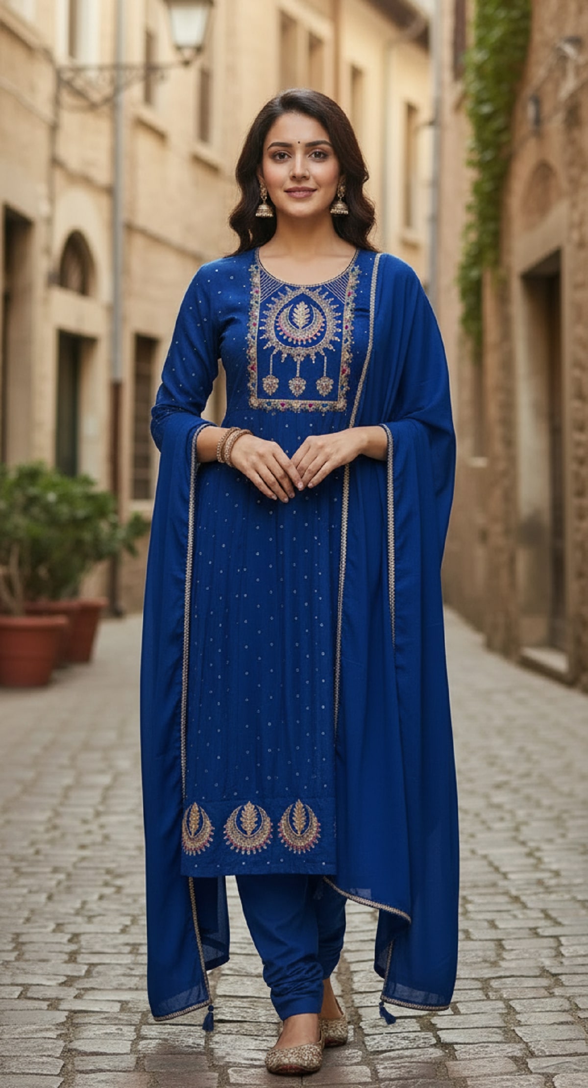 Navya Kurti 234 Party Wear Embroidery Worked Vichitra Silk Top with Pant and Dupatta Se