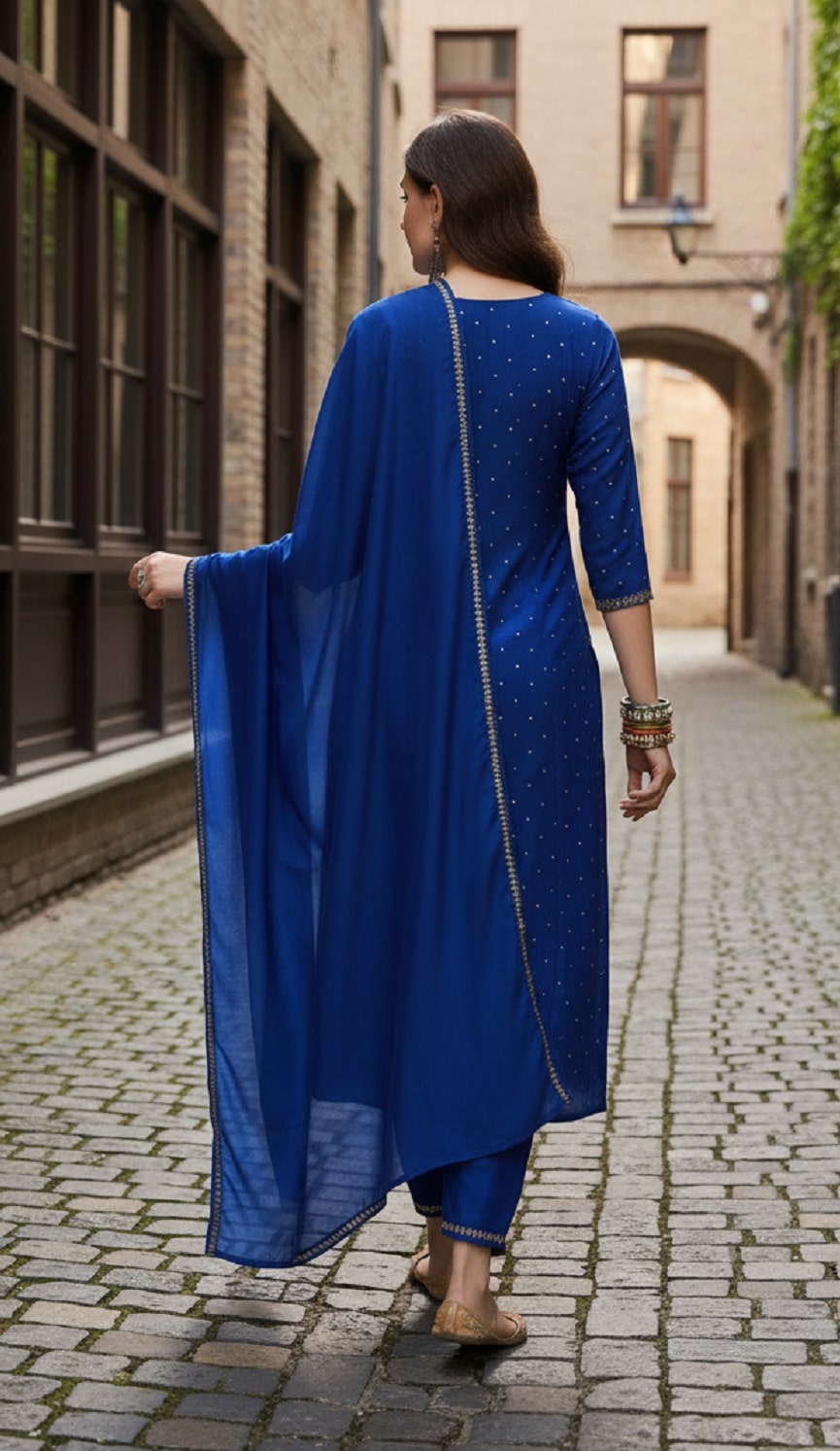 Navya Kurti 234 Party Wear Embroidery Worked Vichitra Silk Top with Pant and Dupatta Se