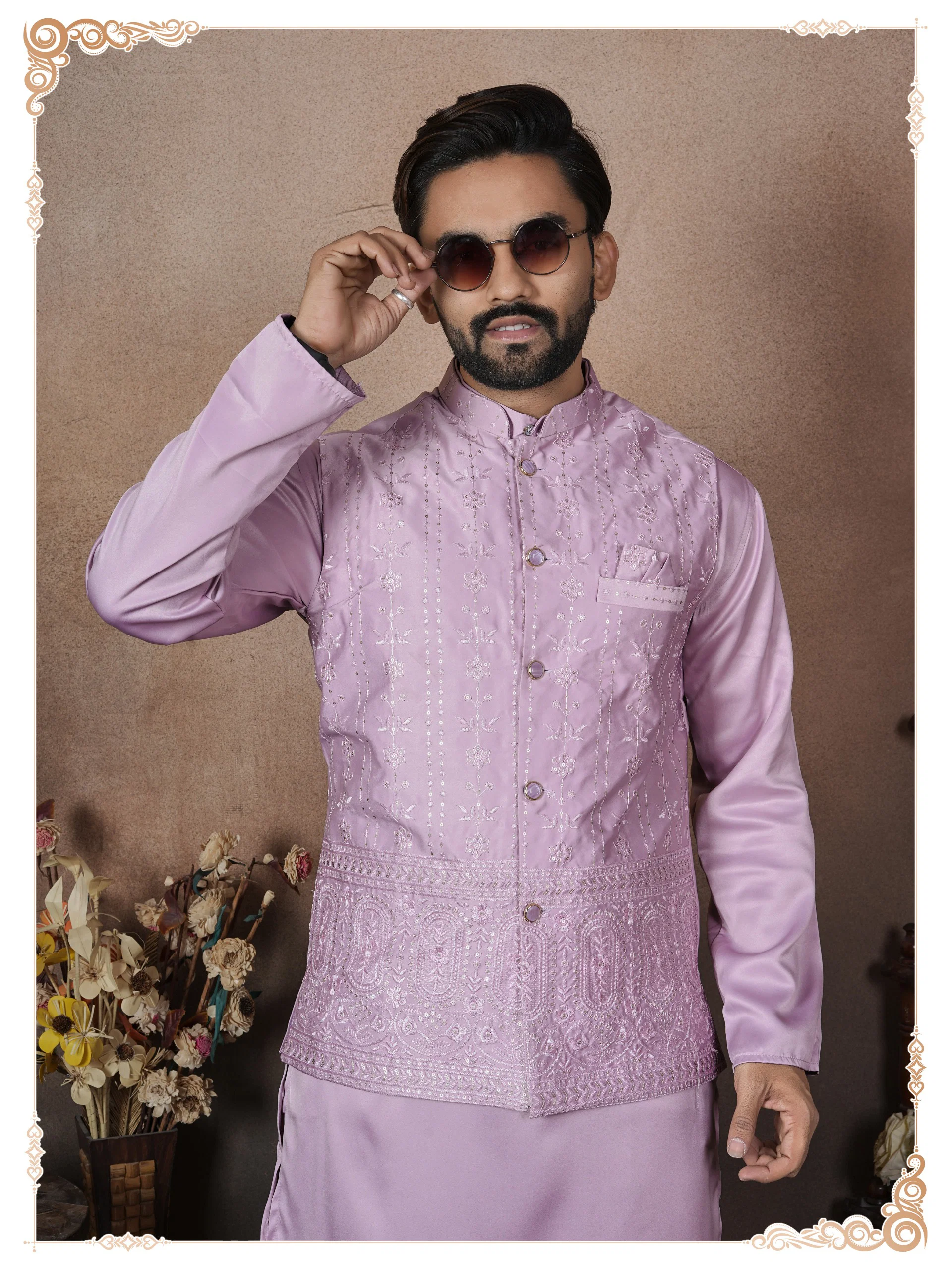 Lekha Sal 17 Groom Malain Satin Heavy Work Koti Kurta Pajama