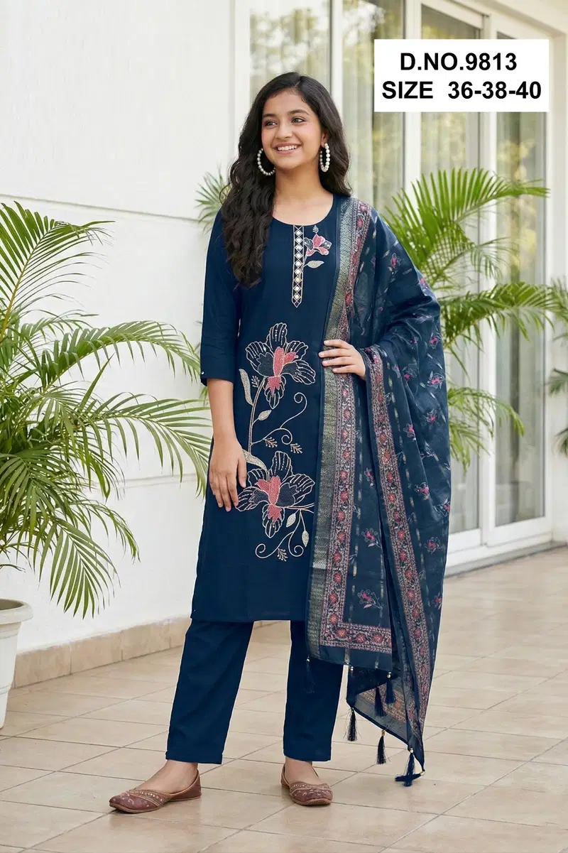 Gayatri 9812 And 9813 Roman Silk Embroidery Kurti Set Collection