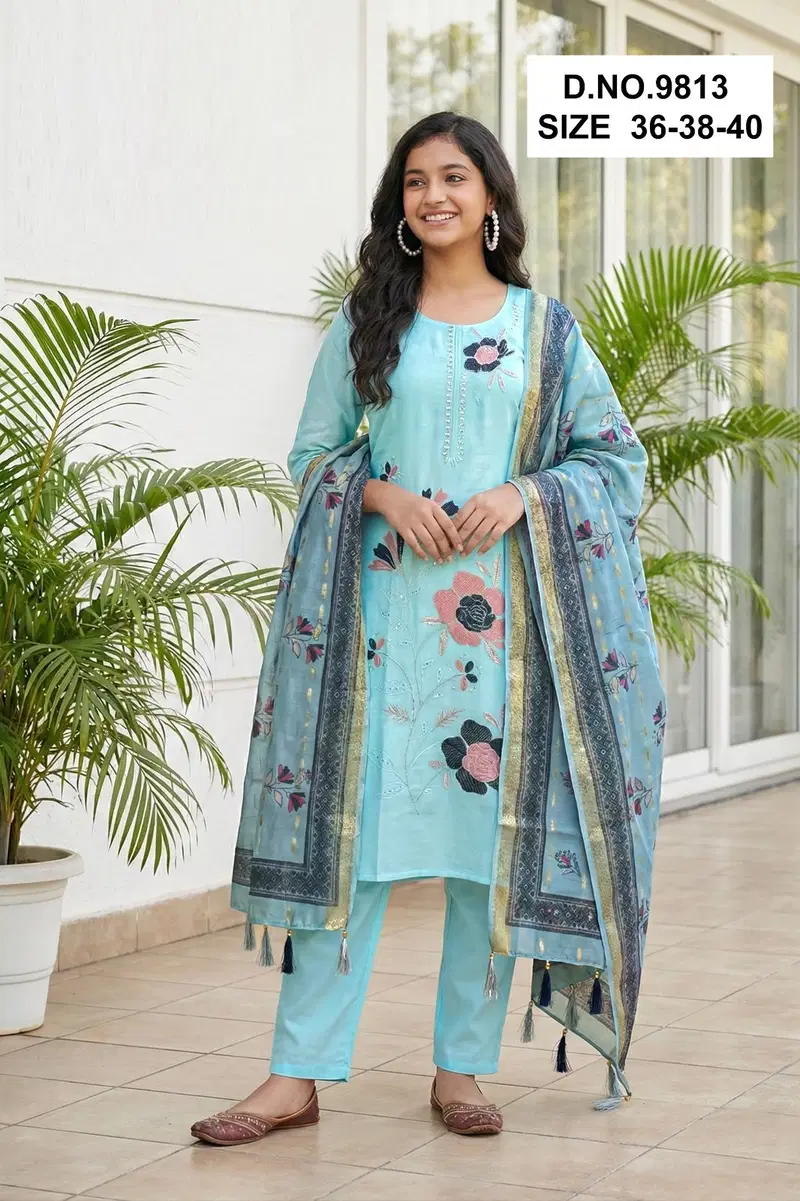 Gayatri 9812 And 9813 Roman Silk Embroidery Kurti Set Collection