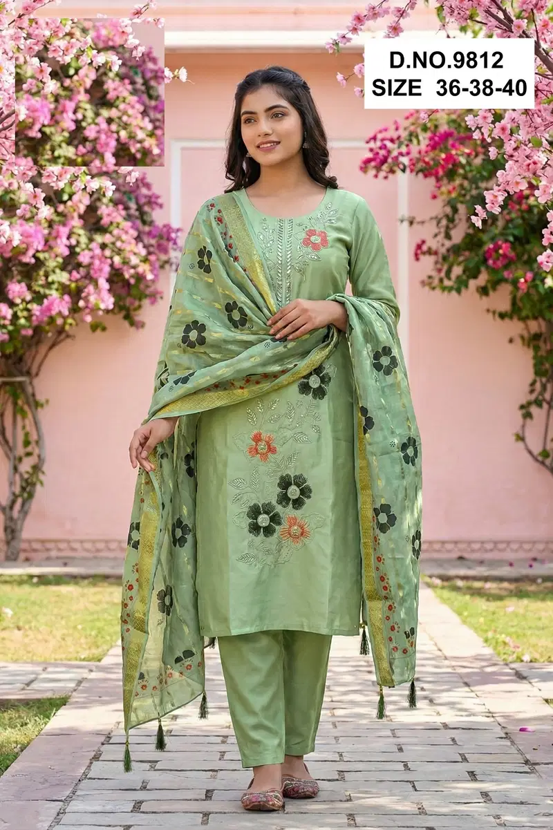 Gayatri 9812 And 9813 Roman Silk Embroidery Kurti Set Collection
