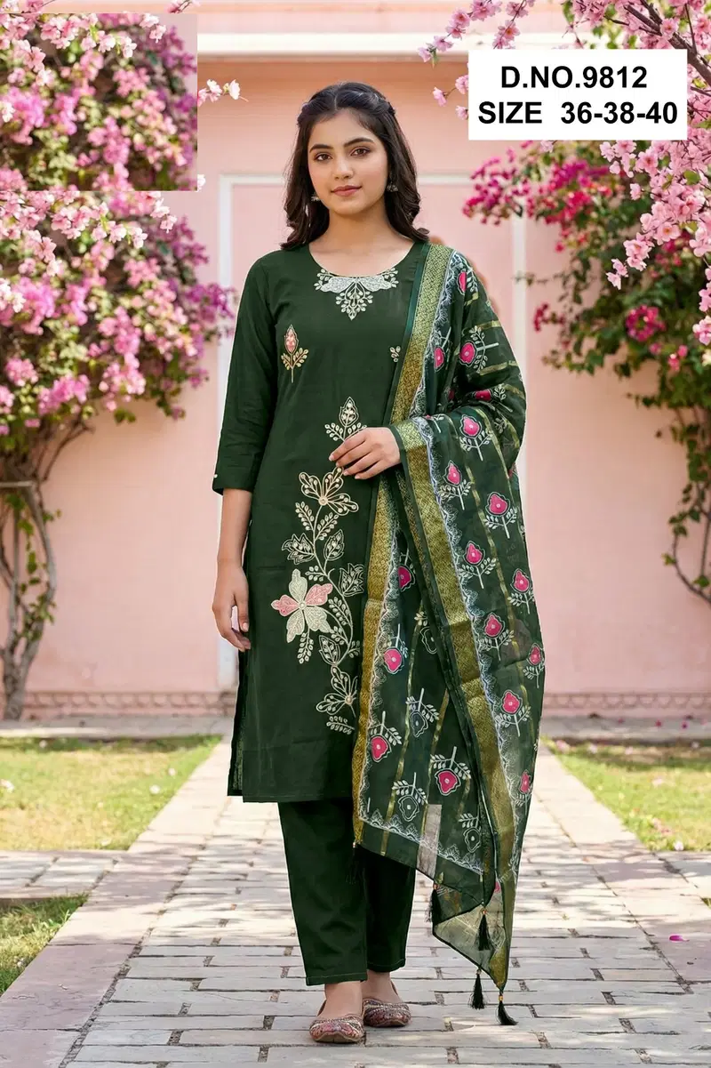 Gayatri 9812 And 9813 Roman Silk Embroidery Kurti Set Collection