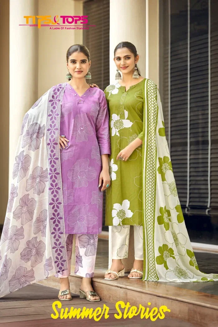 Tips And Tops Summer Stories Cotton Printed Kurti With Bottom Dupatta