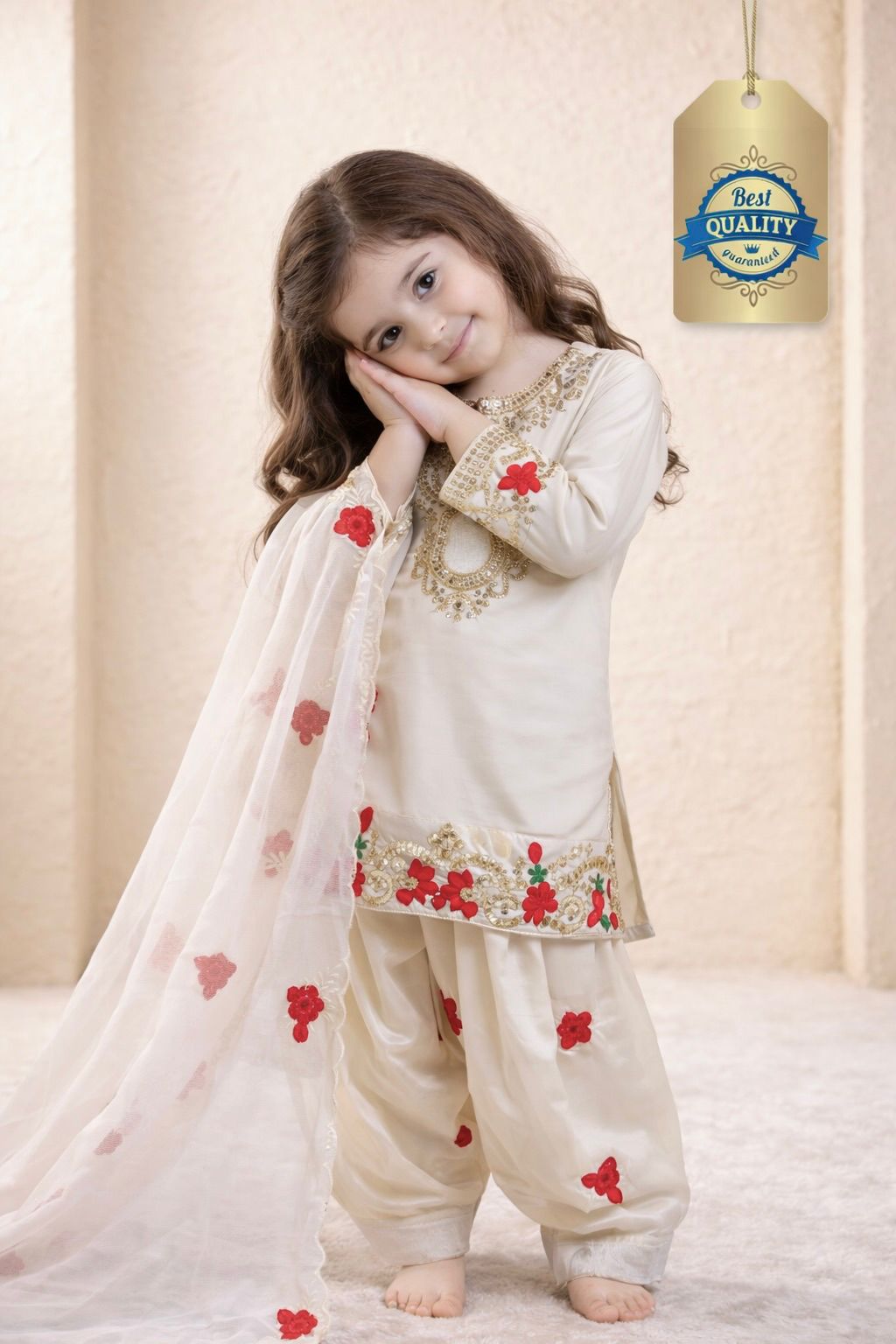 OC 245 Natural Crep Readymade Kids Top Salwar and Dupatta