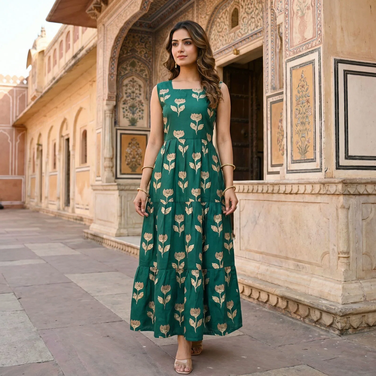 Floral 01 To 05 Cotton Printed Sleeveless Maxi Dress Collection