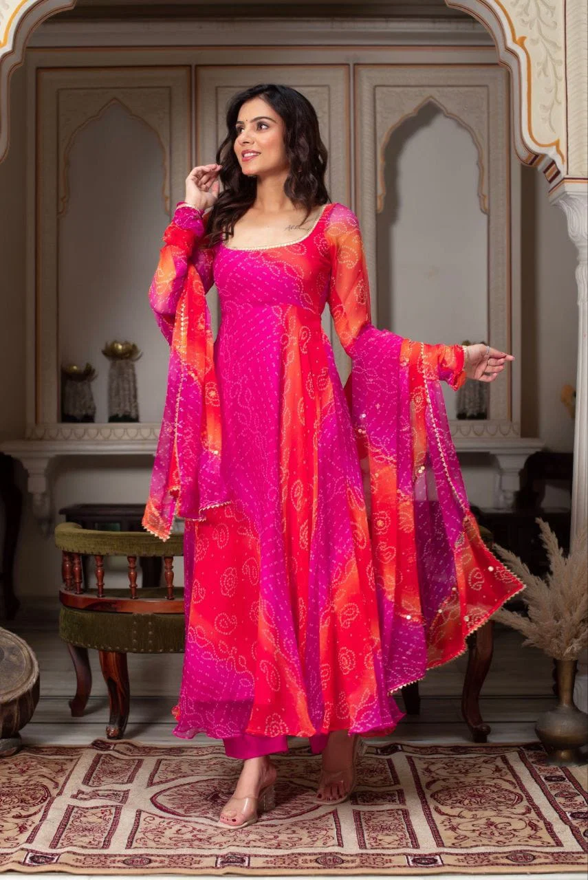 Lekha YC Menaka Faux Georgette Gown PLazzo With Dupatta