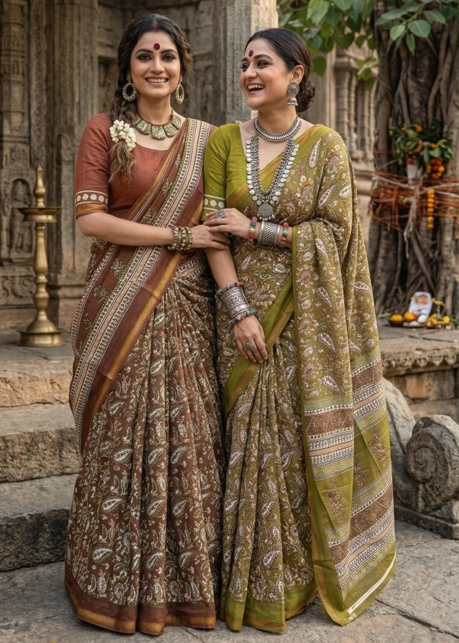 Sm Yami 28 Bagru Block Print Soft Maslin Cotton Saree With Blouse