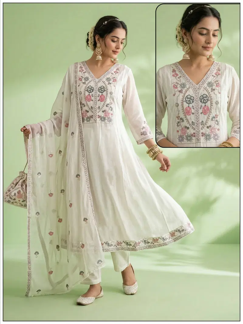 Naisha K 819 Mul Chanderi Embroidered Fancy Kurti With Bottom Dupatta