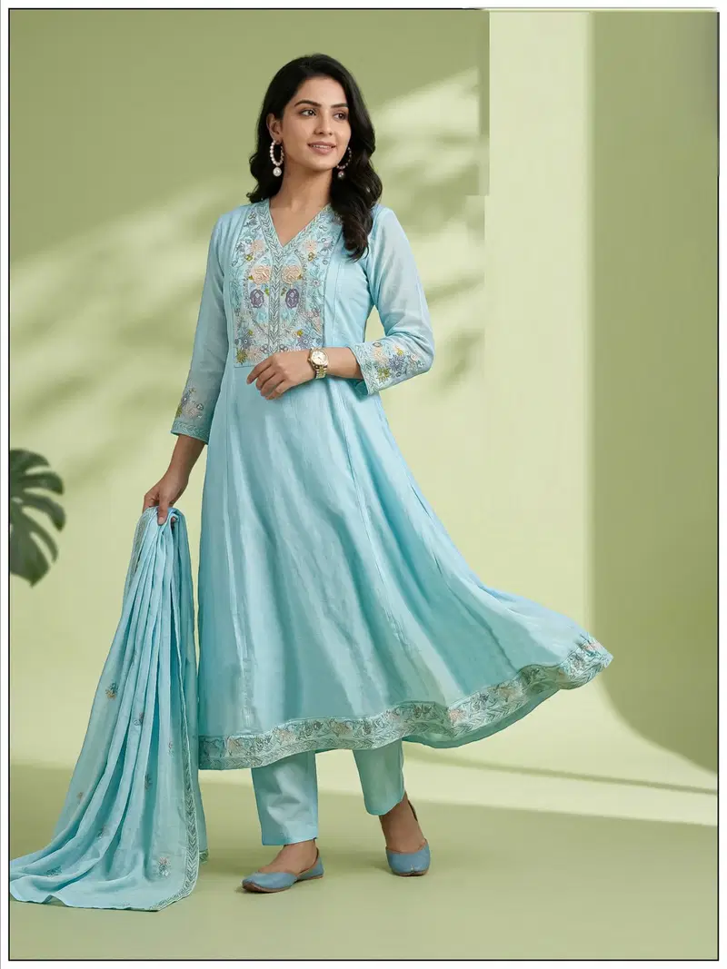 Naisha K 819 Mul Chanderi Embroidered Fancy Kurti With Bottom Dupatta
