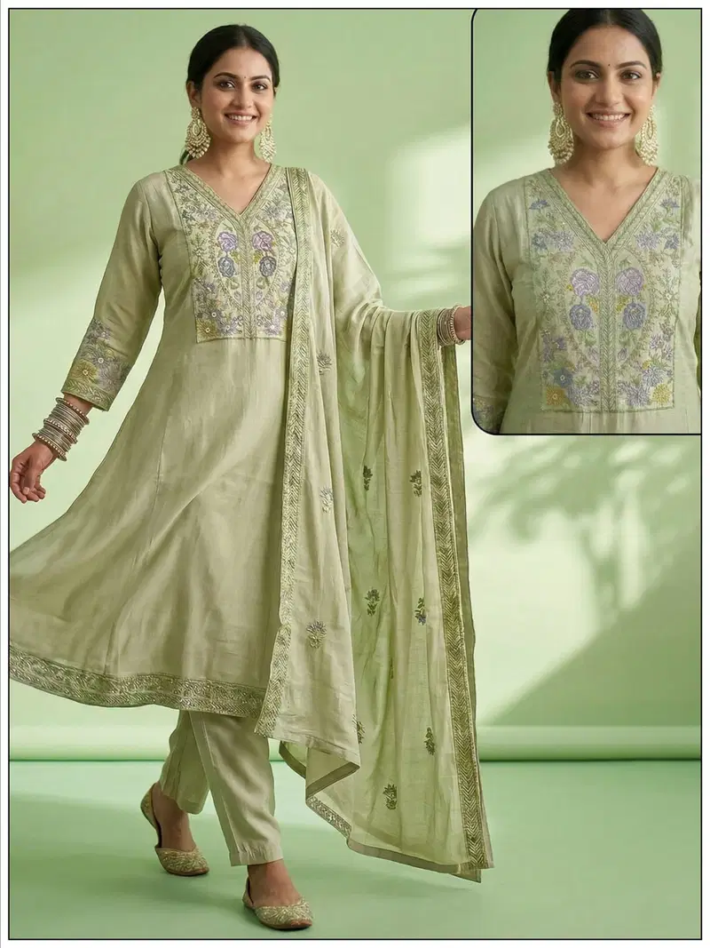 Naisha K 819 Mul Chanderi Embroidered Fancy Kurti With Bottom Dupatta
