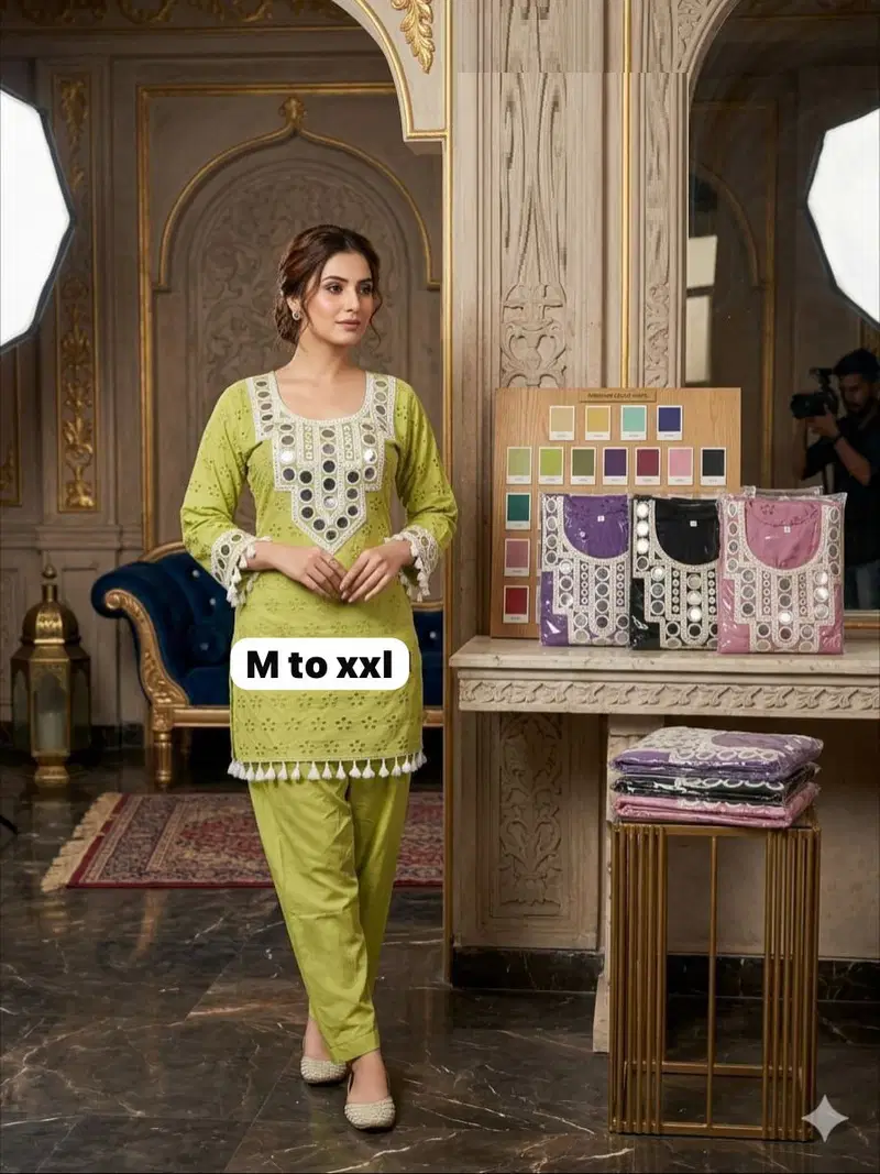 Naisha K 818 Cotton With Real Mirror Work Co Ord Set
