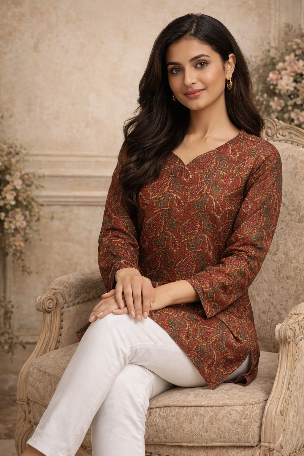 Aawiya RJ 30 Muslin Digital Printed Tunic Style Top With Bottom
