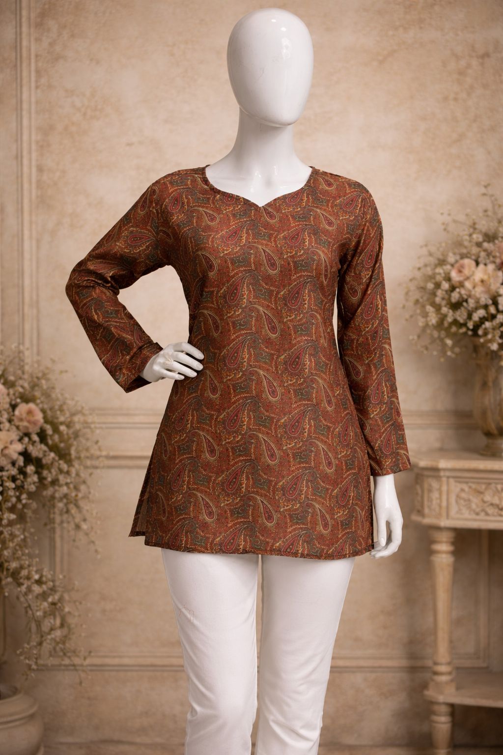 Aawiya RJ 30 Muslin Digital Printed Tunic Style Top With Bottom