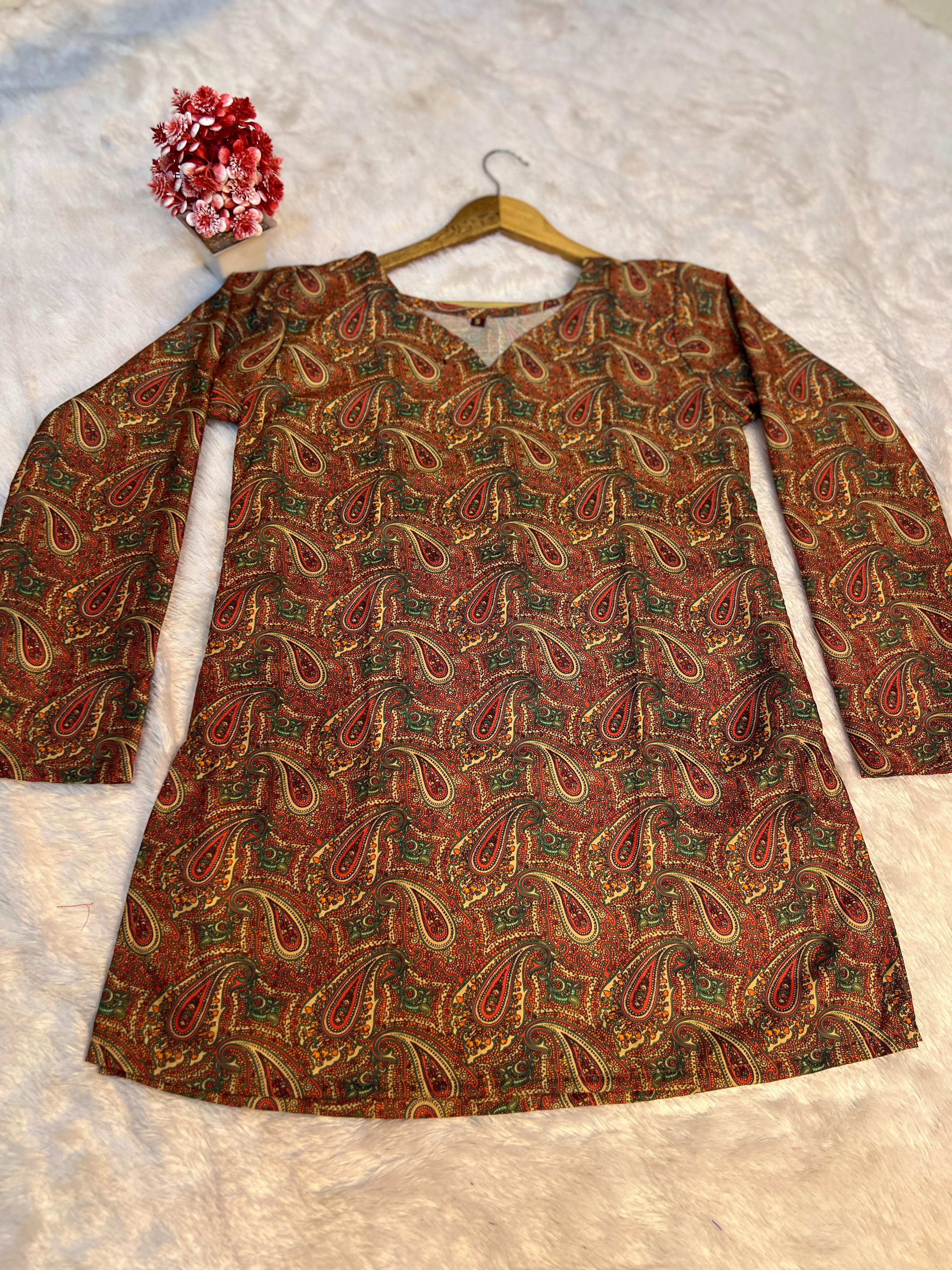Aawiya RJ 30 Muslin Digital Printed Tunic Style Top With Bottom